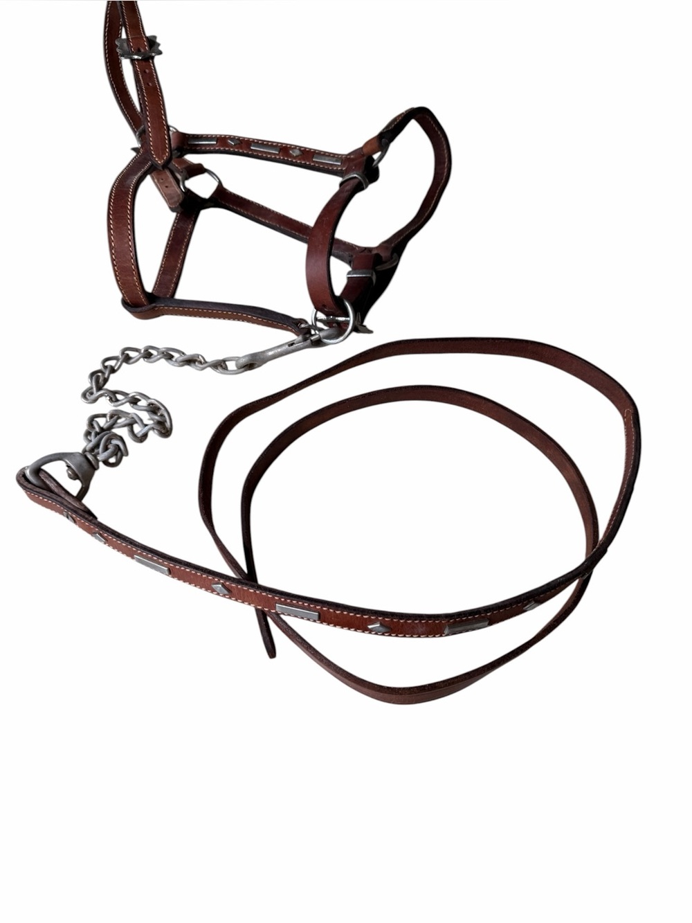 Leather Horse Halter and Lead for Cowboy Western Equestrian Decor Use
